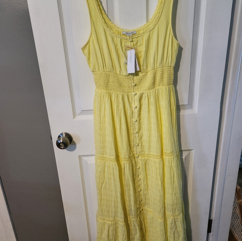 NWT American Eagle Yellow Tiered Sleeveless Sundress Women's Size Medium Cotton